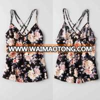 Women Sexy Tank Top Floral PRINTED Strappy Cross Back Design BUTTON CAMI