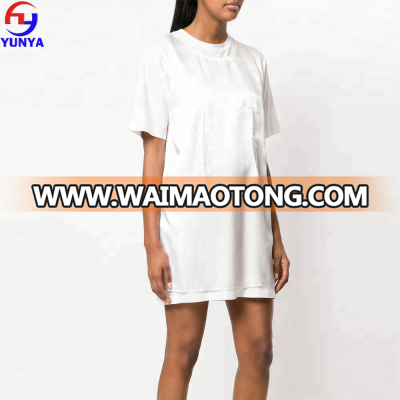 New design woman blank white satin cotton t-shirt dress