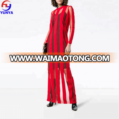 New arrival woman slim fit sheer stripe maxi dress