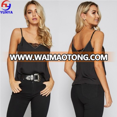 Clothing women strappy lace trim black cami top